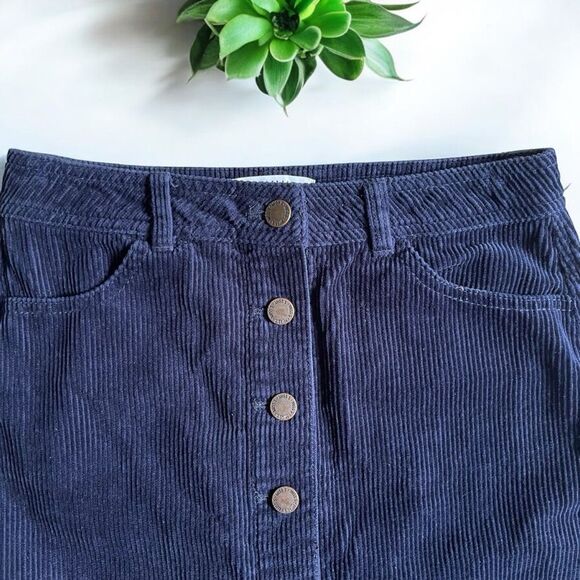 Miss Selfridge Corduroy Button-Front A-Line Skirt in Navy - Picture 7 of 10